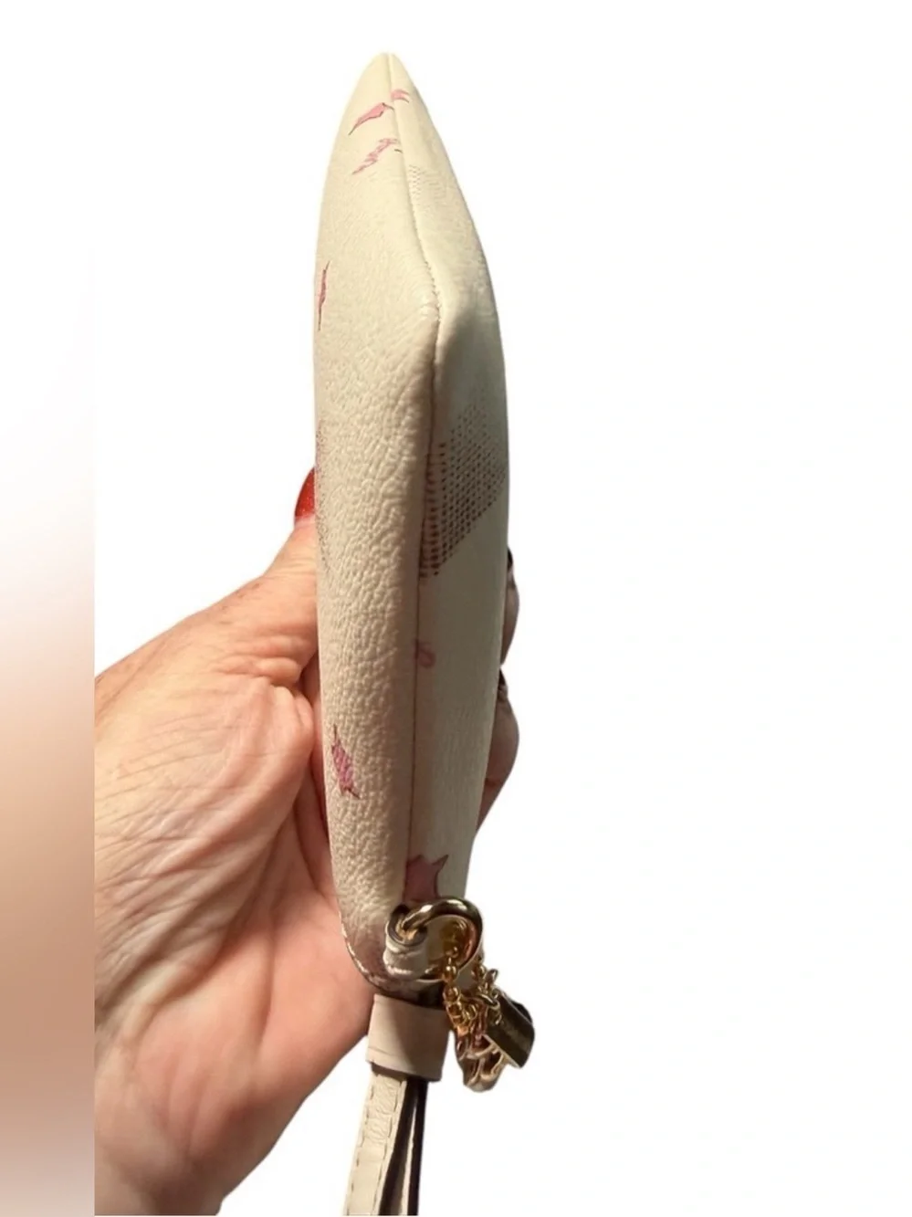 Coach Disco Star Print Cream Wristlet with Gold Coach Bear Charm & Dusty EUC